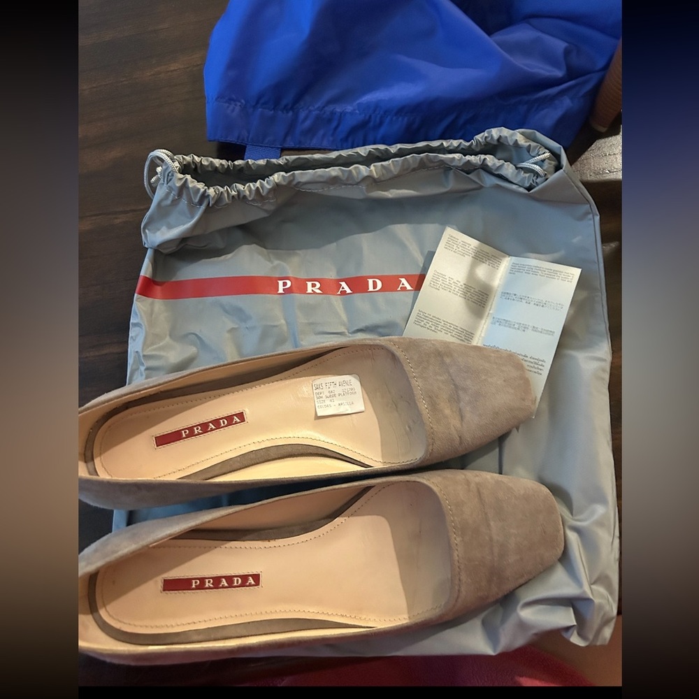 Prada Taupe Suede Slip-On Shoes